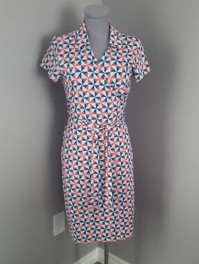 J. McLaughlin Geometric Print Faux-Wrap Dress Sz L